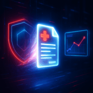 Flow diagram infographic showing healthcare data split between secure storage and ad tech due to misconfiguration