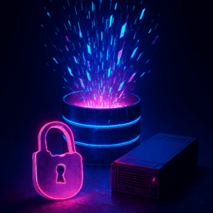 Isometric infographic depicting how an unsecured database breach causes a domino effect of compromised accounts illustrated with digital locks and alerts.
