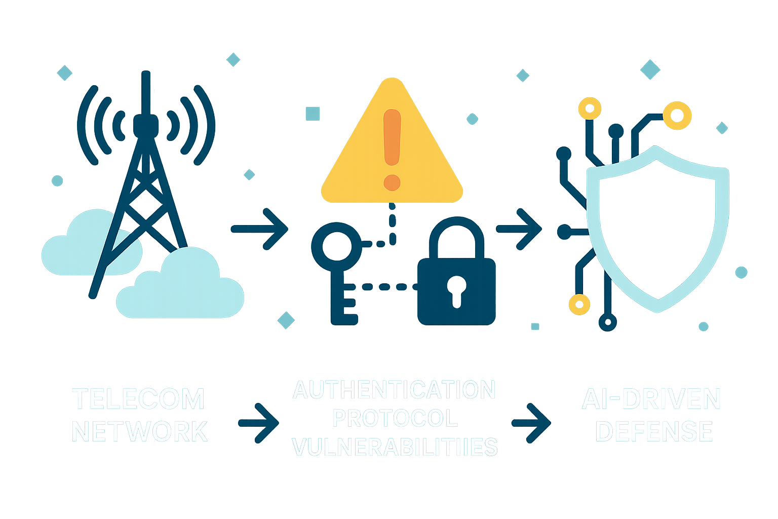 Infographic mapping telecom breach, credential attacks, and AI security processes